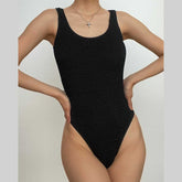 Traje de baño de una pieza liso con cuello en U, sin mangas y texturizado